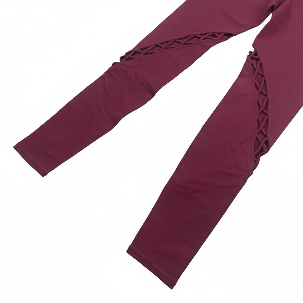 Alo Yoga High-Waist Airbrush Lattice Leggings Burgundy Size Small